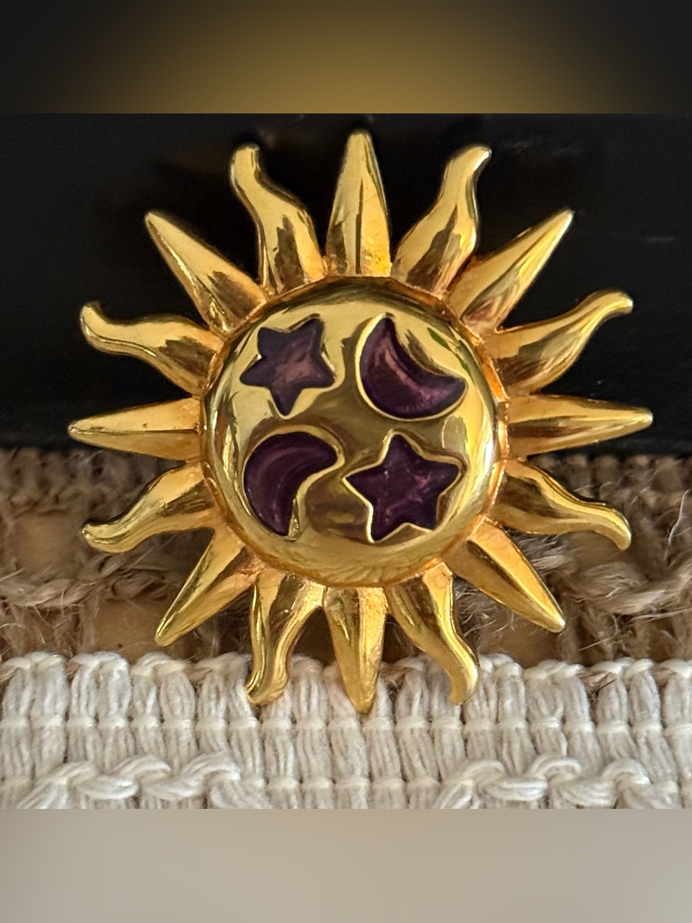 Celestial Sun Moon Stars Vtg Brooch Marked NJV